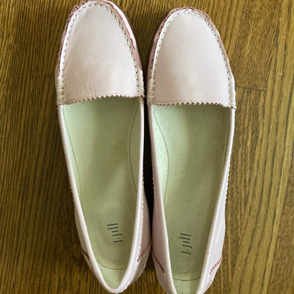 Jjill pink blush leather loafers, sz 9.5